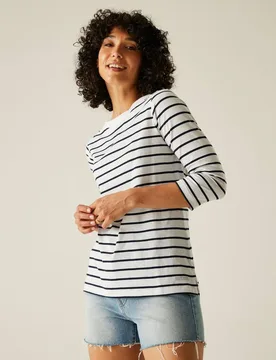 Women's Bayletta II 3/4 Sleeve Stripe Top in White Size: 8 - White - Size: 8 - Regatta - FashionsVida