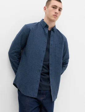 Ultimate Pure Cotton Check Oxford Shirt Blue Mix male - M&S - FashionsVida