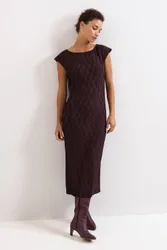 Women's Textured Midi Dress in Chocolate Size: 14 - Chocolate - Size: 14