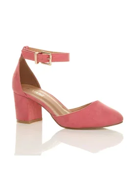 Women's Mid Block Heel Ankle Strap 2 Part Heels in Coral Size: 7 - Coral - Size: 7 - Ajvani - FashionsVida