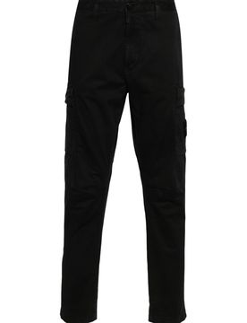 Regular Fit Cotton-Elastane Cargo Pants with Stone-Inspired Badge, Side Zip, and Snap Back Pocket