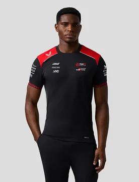 Official Haas Team Men's Driver T-shirt CAVIAR / FLAME SCARLET 2XL male - Castore - FashionsVida