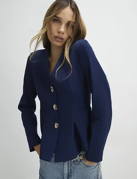 Womens Jacket Navy Long Sleeve Pleated V-Neck - Size Medium - River Island - FashionsVida