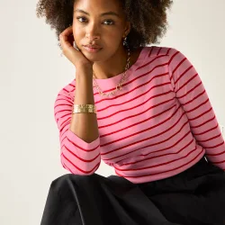 Bayletta II 3/4 Sleeve Stripe Top - Pink - Size: 10