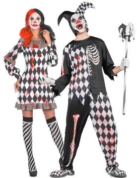 Killerclown-Paarkostüm für Erwachsene Halloween schwarz-weiß-rot - BCI - FashionsVida