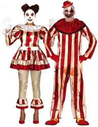 Verrückte Horrorclown Halloween-Paarkostüm für Erwachsene rot-weiß