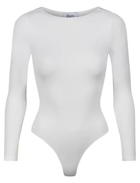 Womens Ladies Essentials Long Sleeve Bodysuit Sculpting Recycled Stretch Fit - White - Size Small - Ruey - FashionsVida