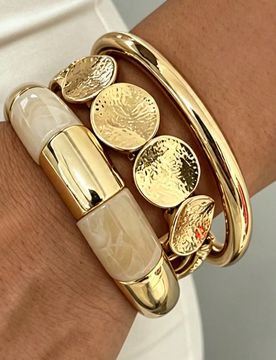 Piezas/1 pieza Pulsera elástica redonda de metal estilo bohemio elegante y casual vintage para mujer y brazalete elástico de acrílico beige para us