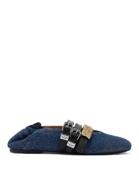 Ganni Ballerine In Denim Con Logo