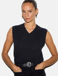 Pure Cashmere V-Neck Knitted Vest Navy female