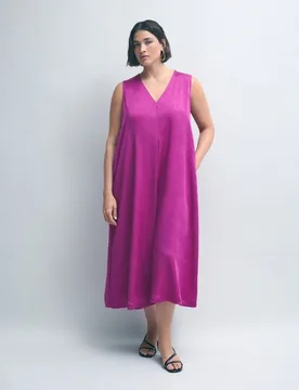 Vestido largo satén crinkle - Couchel - FashionsVida
