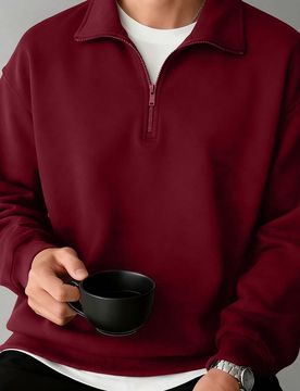 Sudadera casual de manga larga con cuello alto, cremallera y media cartera, versátil para uso diario en otoño/invierno para hombres