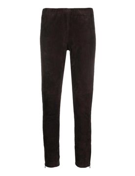 Pantaloni slim fit in pelle scamosciata Monet