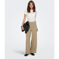 Pantalón largo ancho de mujer con cintura elástica
