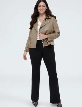 Chaqueta de mujer biker con insertos de tejido elástico cierre asimétrico - Fiorella Rubino - FashionsVida