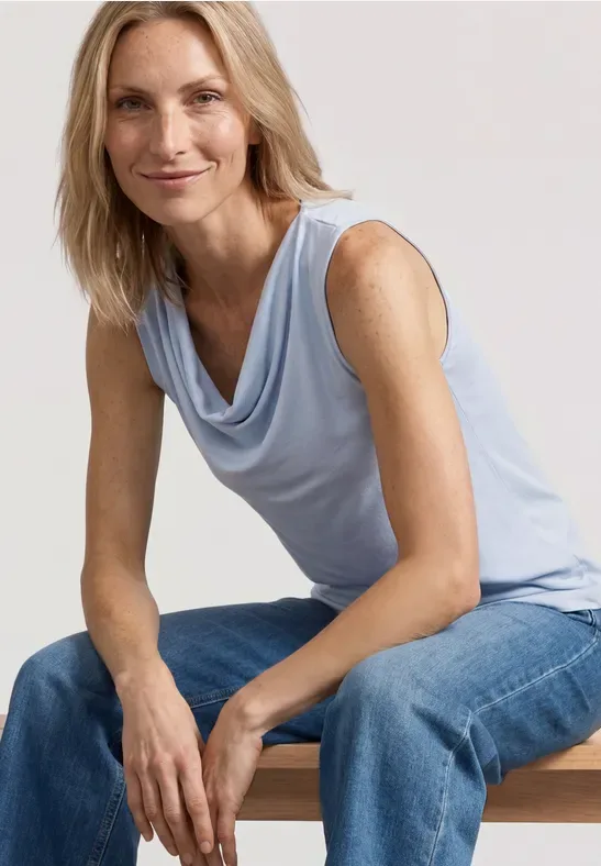 Silk-Look Top mit Wasserfall-Ausschnitt female Blau - Street One - FashionsVida
