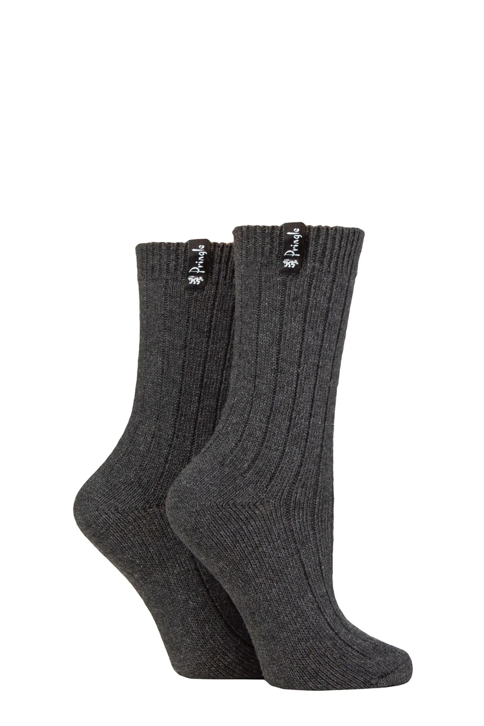 Women's 2 Pair Classic Boot Socks Charcoal UK 4-8 - Grey - Size: Small - Pringle - FashionsVida