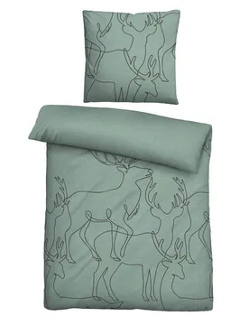 Melange-Flanell Bettwäsche Hirsch fichte, 1x 155x220 cm + 1x 80x80 cm - Biberna - FashionsVida