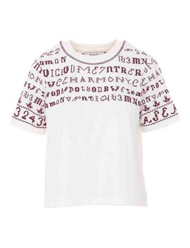T-shirt ricamata in maglia bianca