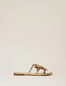 Sandales plates en cuir avec fleur - TWINSET - FashionsVida