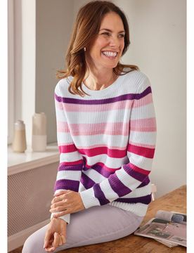 Streifen-Strick Pullover - Beere - female - Size: 42