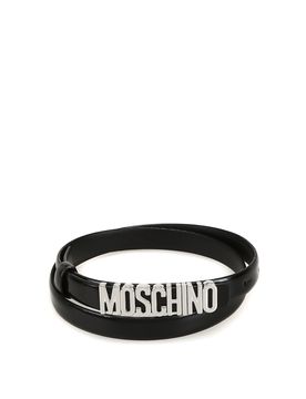 Cintura in pelle liscia con logo lettering