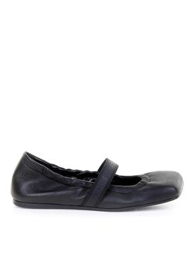 Ballerina Nera In Pelle Con Elastico