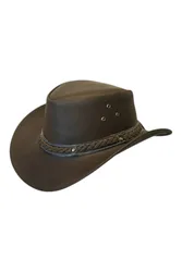 Unisex Cowboy Outback Real Leather Aussie Bush Hat in Brown Size: Large - Brown - Size: L