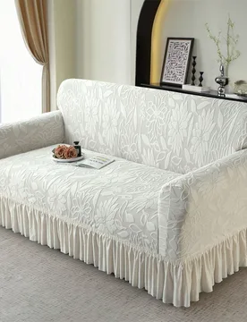 Pieza Funda elástica de jacquard de unicolor con volante para sofá, tela suave adecuada para sala de estar, dormitorio, estudio - Shein - FashionsVida