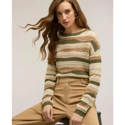 Jersey de mujer corto de rayas calado modelo corto con ajuste boxy