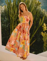 Pure Cotton Tropical Print Strappy Beach Dress Pink female
