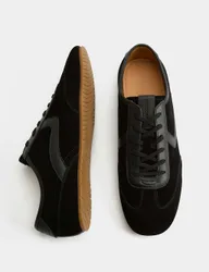 Low Profile Leather Lace Up Trainers Black male