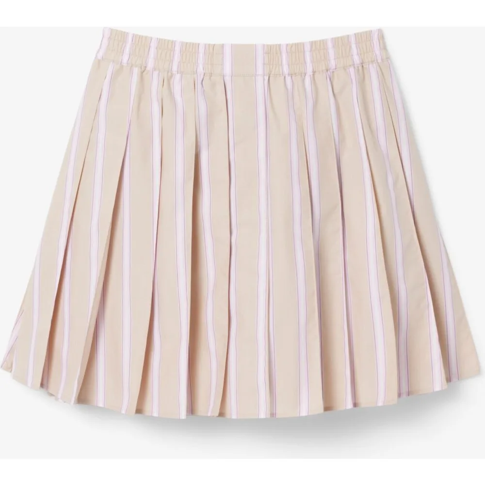 Falda corta plisada de popelín de rayas en marrón - Lacoste - FashionsVida