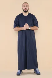 Mens Navy Thobe Jubba Islamic Arab Moroccan Saudi Zipped Kaftan Robe - Size 58
