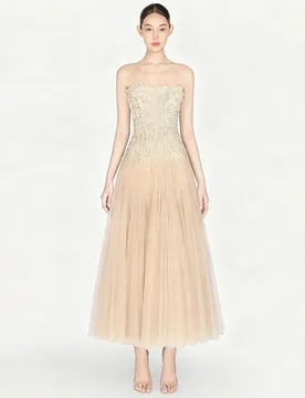 Exquisite Handmade Flowers Robe de soirée High Quality Tulle A-Line Evening Dress Customized Strapless Sleeveless Prom Dresses - Aliexpress - FashionsVida