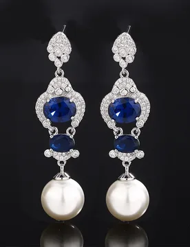 Luxurious Blue Sapphire White Gray Pearl Drop Earrings Perfect for Weddings Parties Elegant Occasions Sparkling Crystals Jewelry - Aliexpress - FashionsVida