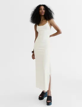 Robe Midi Rustique À Bretelles S Écru - Bershka - FashionsVida