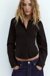 Fitted Poplin Shirt With Pleats (Size: )