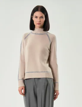 Dolcevita color sabbia Studio in lana e cashmere con profili a contrasto di colore - Max Mara - FashionsVida