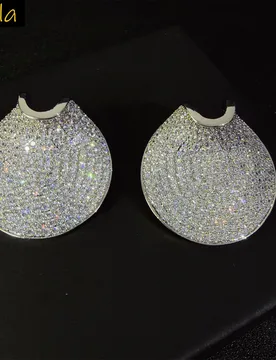 Sparkly zircon round earrings for women luxury jewelry wedding party gold silver color white zirconia earrings women gift - Aliexpress - FashionsVida