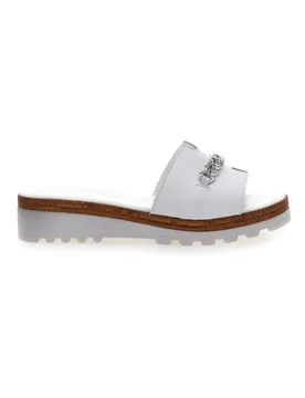 Ciabatta Bianca con Fascia in Pelle e Catena Decorativa 333170811 37 - Pittarello - FashionsVida