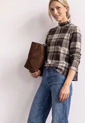 Langarm Shirt mit Turtle Neck und Karomuster female Braun
