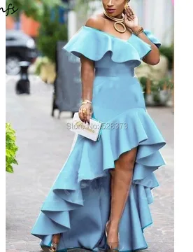 YNQNFS Dress Party High Low Vestidos Robe de Soiree Off Shoulder Ruffles African Bridesmaid Dresses ED233 - Aliexpress - FashionsVida