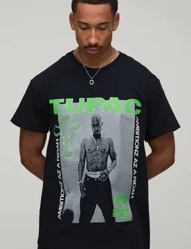 Men's Regular Tupac License Print T-Shirt Black Size Medium Black M - boohooMAN - FashionsVida