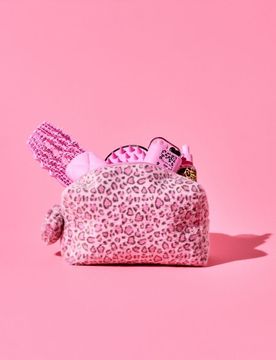 Pochette per trucchi con stampa leopardata e ciondolo - multicolor
