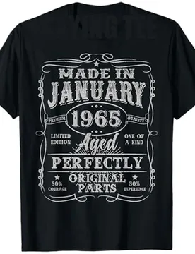Years Old Made in January 1965 Vintage 60th Birthday Men T-Shirt Husband Daddy Papa Gift Letters Printed Graphic Saying Tee - Aliexpress - FashionsVida