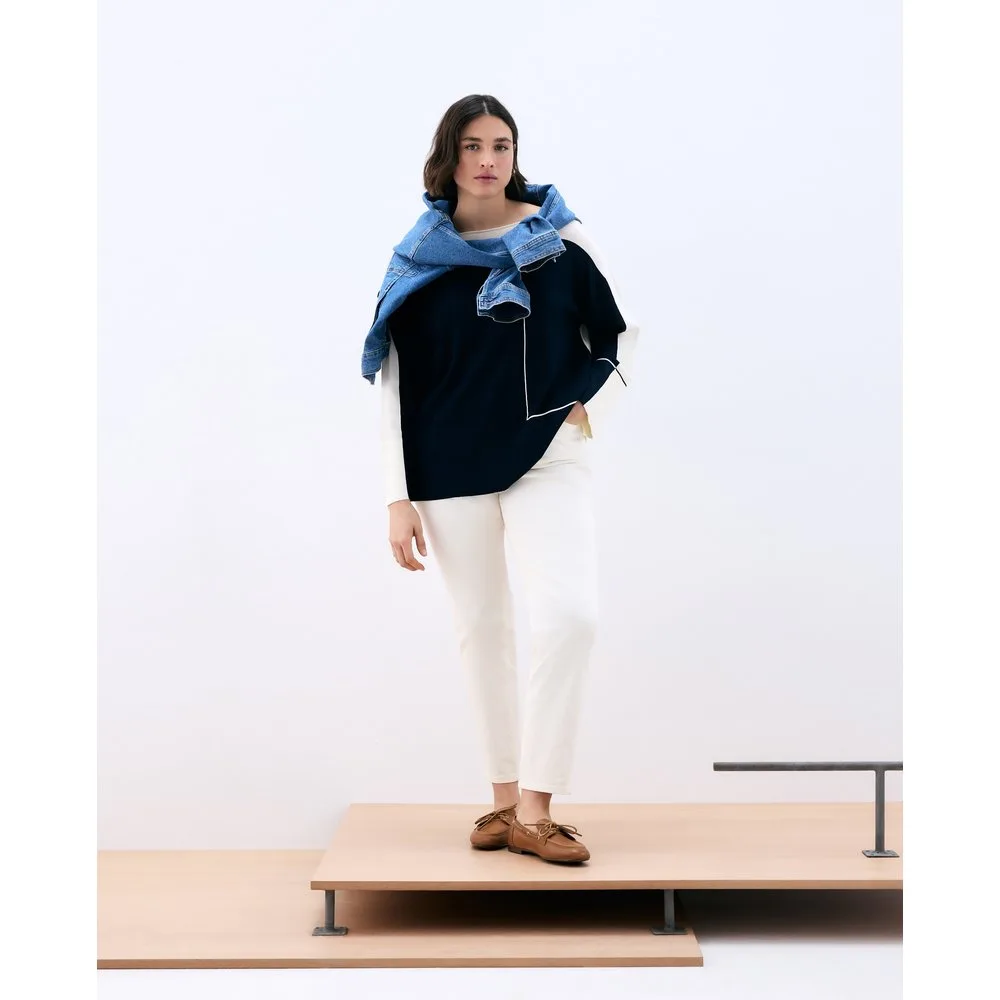 Jersey de mujer cuello barco color block - Couchel - FashionsVida