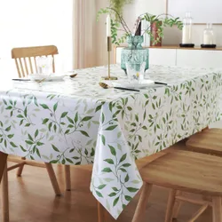Mantel de tela no tejida de PVC [material plástico], estilo delgado, diseño de hoja de bambú verde, resistente al agua, resistente al aceite, fáci