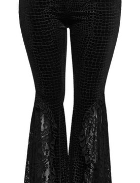 Gothic Leggings - Crocodile textured velvet embossed flared pants - L bis 5XL - für Damen - Größe XXL - schwarz - Frauen - female