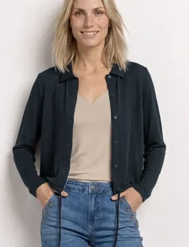 Leichte Langarm Jacke in Leinen-Optik female Blau